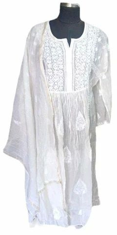 Cotton White Casual Wear Chikankari Suit