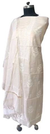 Cotton White Chikankari Unstitched Suit