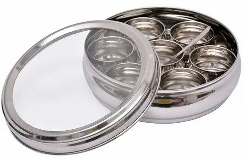 Plain Stainless Steel Spice Box, Shape : Round