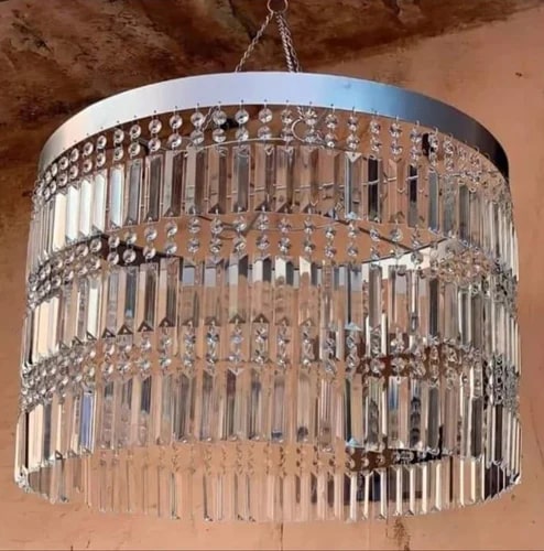 Polished Glass Silver Metal Hanging Chandelier for Decoration