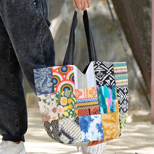 Printed Multicolor Canvas Shopping Bag, Handle Type : Loop Handle