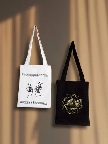 Printed Cotton Shoulder Bag for Shopping Use