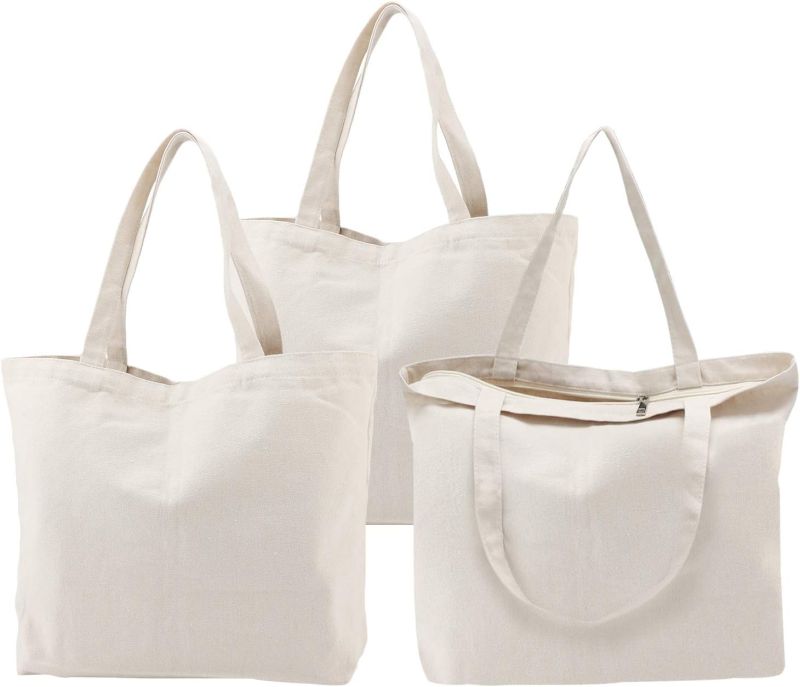 Plain Zipper Canvas Bag for Shopping Use