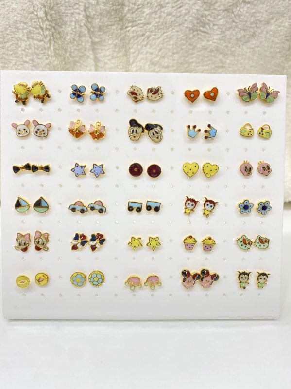 Kids Gold Stud Earrings, Packaging Type : Velvet Box