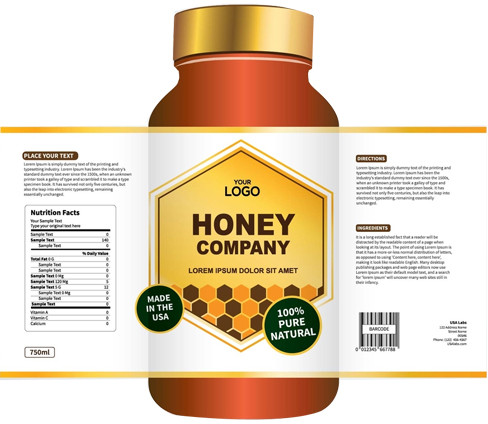Printed Glossy Lamination Polyester Honey Bottle Labels, Packaging Type : Roll