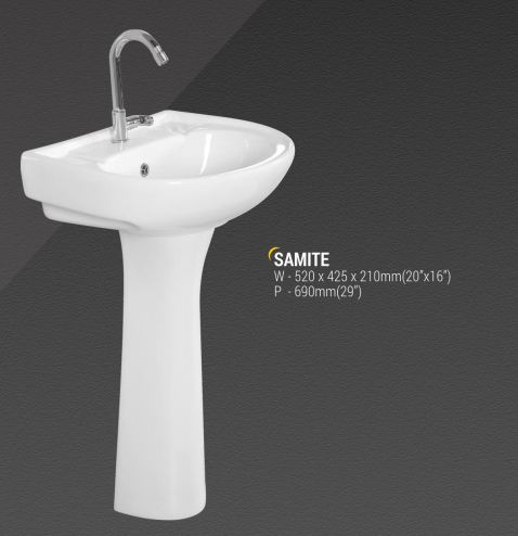 SAMITE Ceramic Pedestal Wash Basin for Home, Hotel, Restaurant