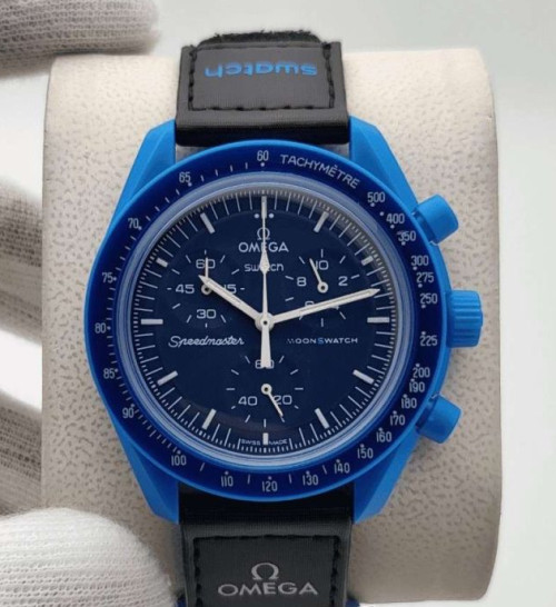 Omega Speedmaster Swatch Moonswatch Mission to Neptune Chronograph Blue Dial Watch