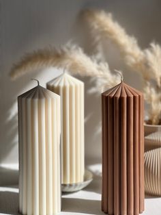 Large Thick Ribbed Pillar Candle for Party, Lighting, Decoration