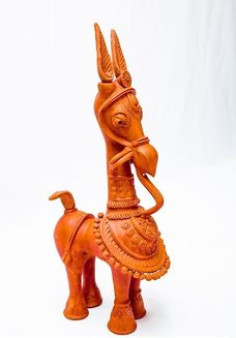 Carved Terracotta Kathakali Horse for Decoration Use