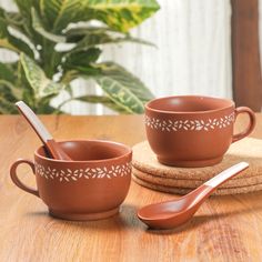 Printed Non Polished terracotta Soup Cup for Drinking Use