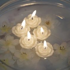 White Rose Floating Candle Set