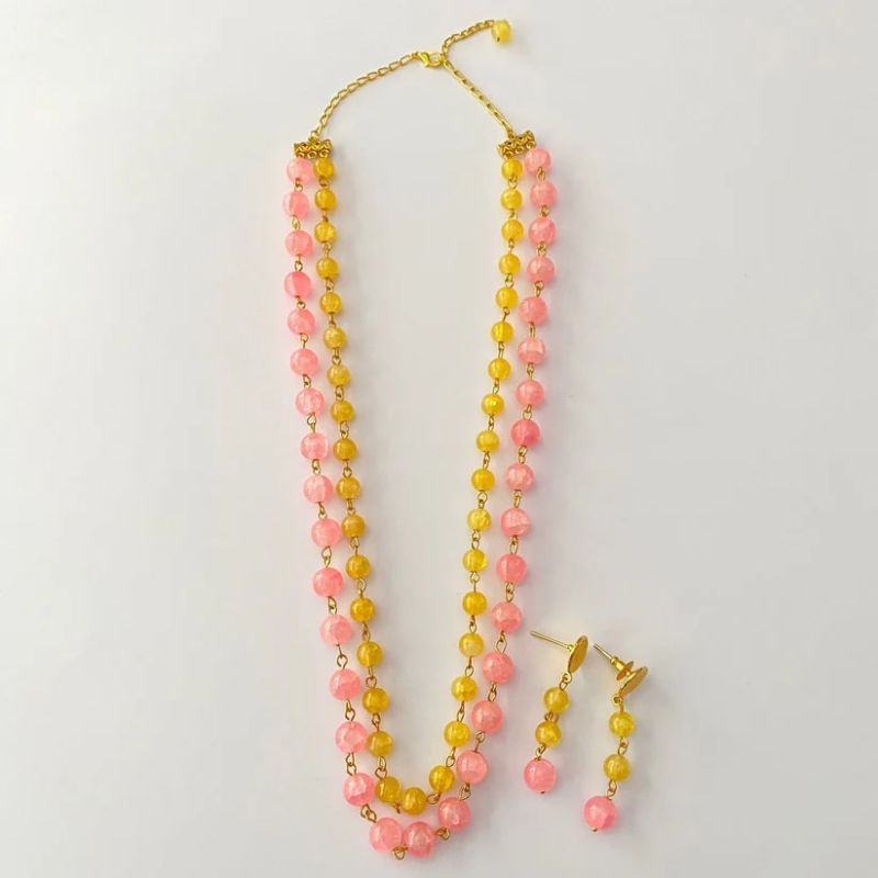 Peach Stone Double Necklace Set, Gender : Female