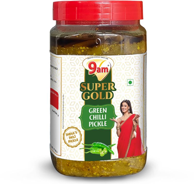 9am Super Gold Green Chilli Pickle for Home, Hotel