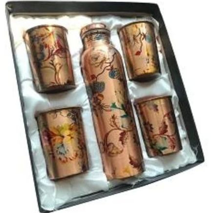 Printed Copper Bottle with 4 Glass Set