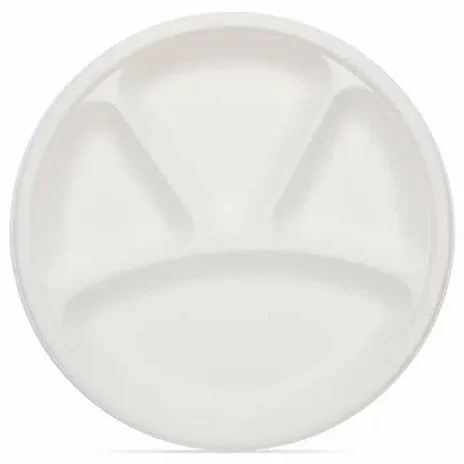 12 Inch 4 Compartment Round Sugarcane Bagasse Plates