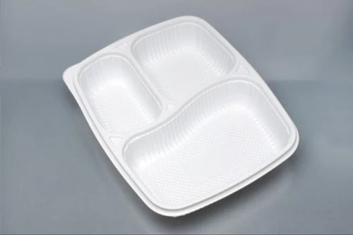 3 Compartment White PP Meal Tray
