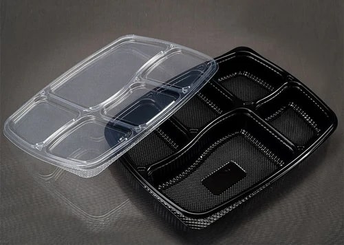 5 Compartment Black PP Meal Tray