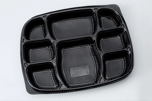 8 Compartment Black PP Meal Tray