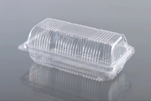 Plain Cake PET Hinged Container, Shape : Rectangular
