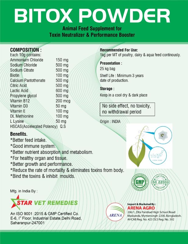 Natural Bitox Powder for Toxin Neutrilizer, Performance Booster