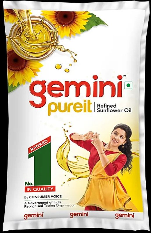 Gemini Refined Sunflower Oil, Packaging Type : Pouch