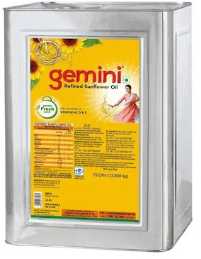 Gemini Sunflower Oil - 15 kg or 15 Ltr Tin