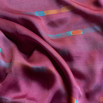 12723_31f  Dark Pink and Horizontal Aqua Stripes Viscose Fabric