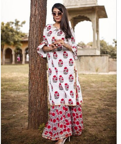 Round Neck Ladies Printed Palazzo Suit, Packaging Type : Plastic Bag