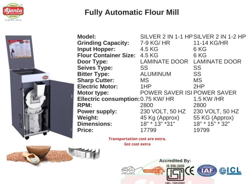 2 HP Stoneless 2 In 1 Flour Mill Machine