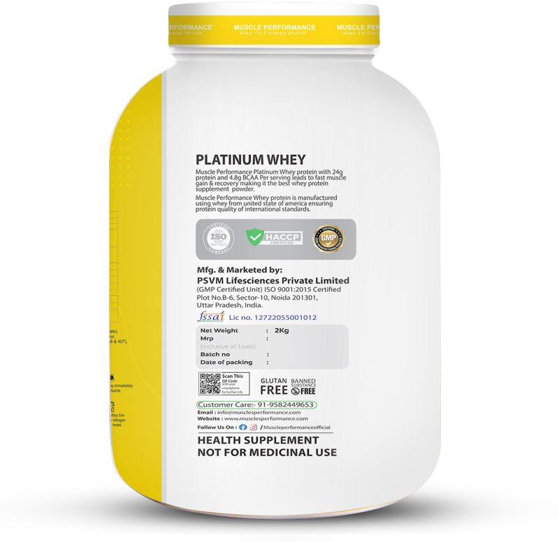 Muscle Performance Platinum Whey Protein (2kg 4.4 Lbs, 57 Servings -Flavour Kaju Pista)