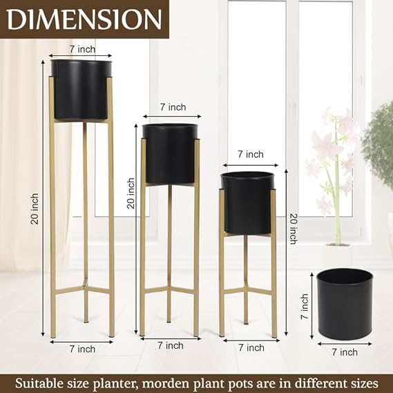 Indo Art Collection Metal Floor Flower Stand For Living Room/indoor Plant Stand With Planter Pot (black)