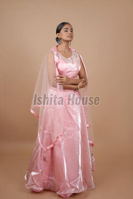 Ladies Baby Pink Satin Lehenga Choli