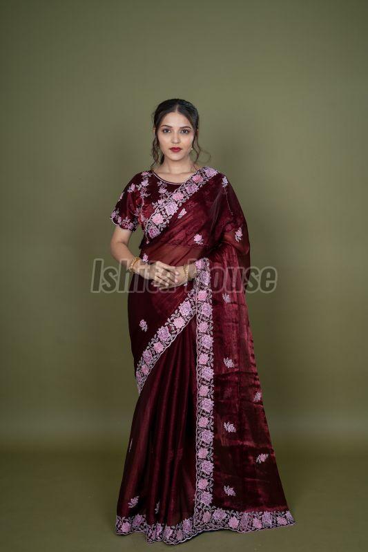 Ladies Maroon Cotton Silk Saree