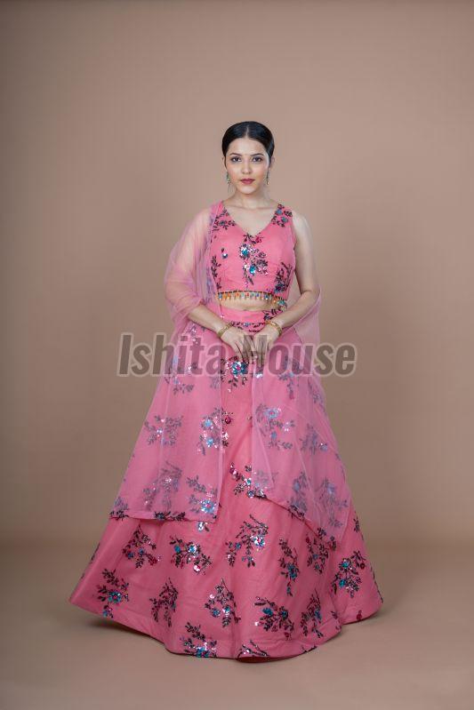 Ladies Pink Party Wear Viscose Lehenga Choli