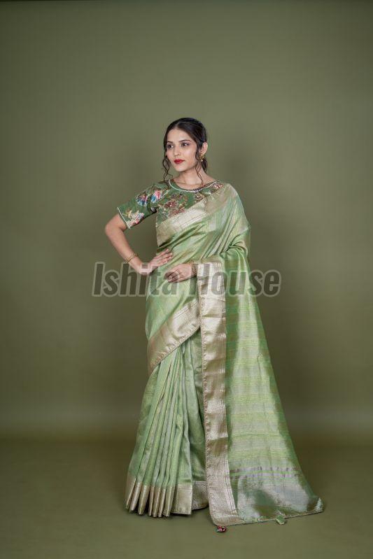 Ladies Pista Green Organza Saree