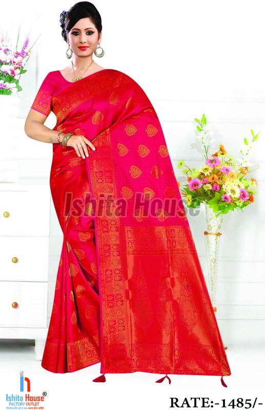 Ladies Red Cotton Silk Saree