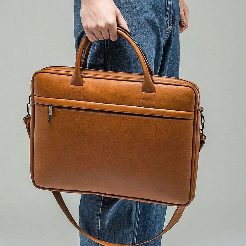 Plain Leather Laptop Bag, Color : Brown