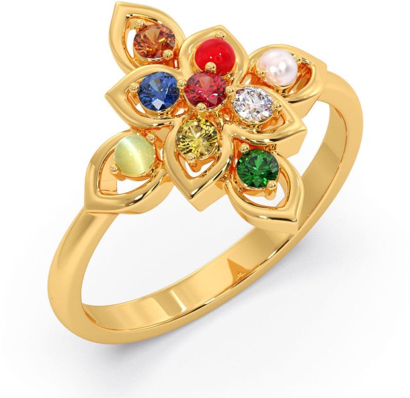 Polished Brass Ladies Stylish Navratna Ring, Packaging Size : Plastic Box