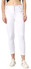 Alpha Male Ladies White Denim Jeans, Technics : Machine Made