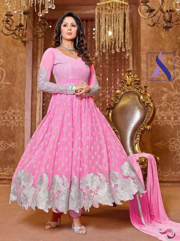 Printed Round Neck Ladies Designer Anarkali Suit, Packaging Type : Corrugated Boxes