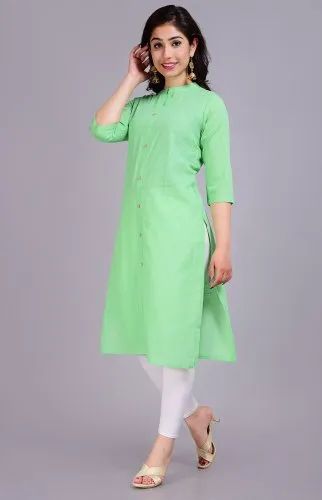 Cotton Ladies Plain Long Kurti, Packaging Type : Plastic Bag