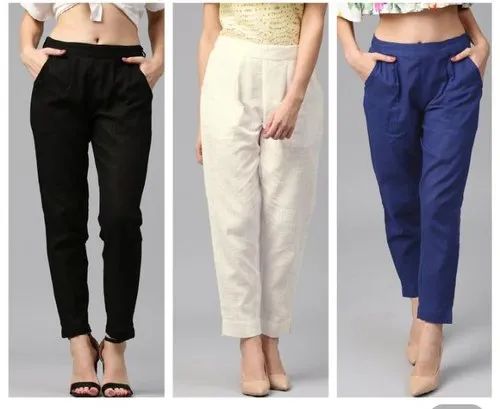 Polyester Ladies Plain Pant, Length : Ankle Length