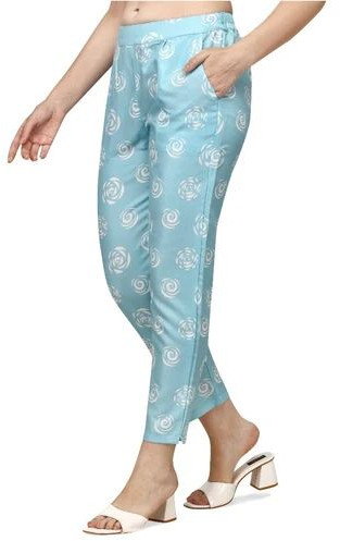 Linen Ladies Printed Pant, Length : Ankle Length