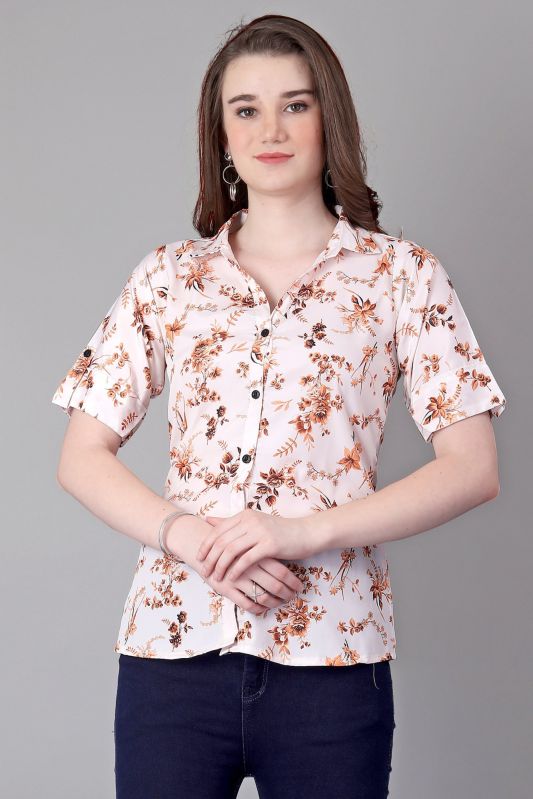 Collar Neck Cotton Ladies Printed Shirt, Technics : Machine Made