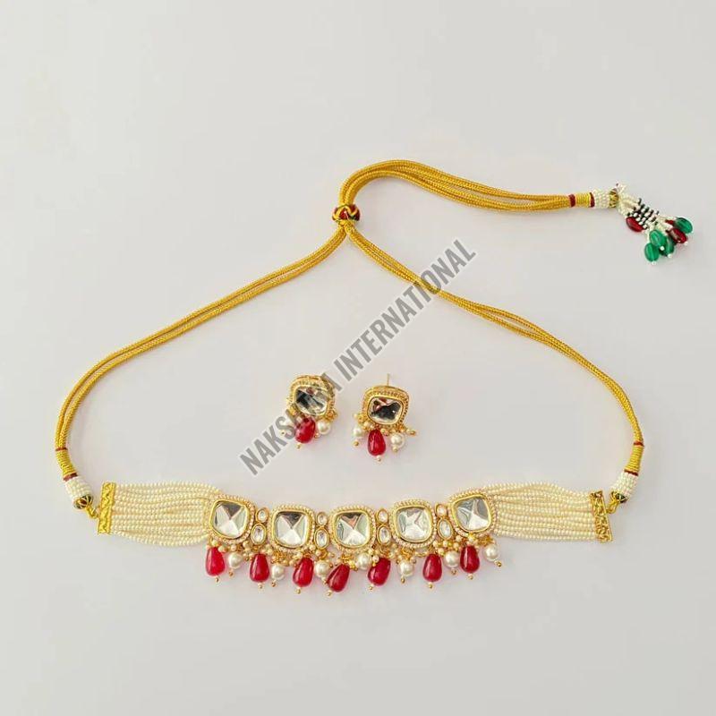 Gold Plated Diamond Polki Necklace Set