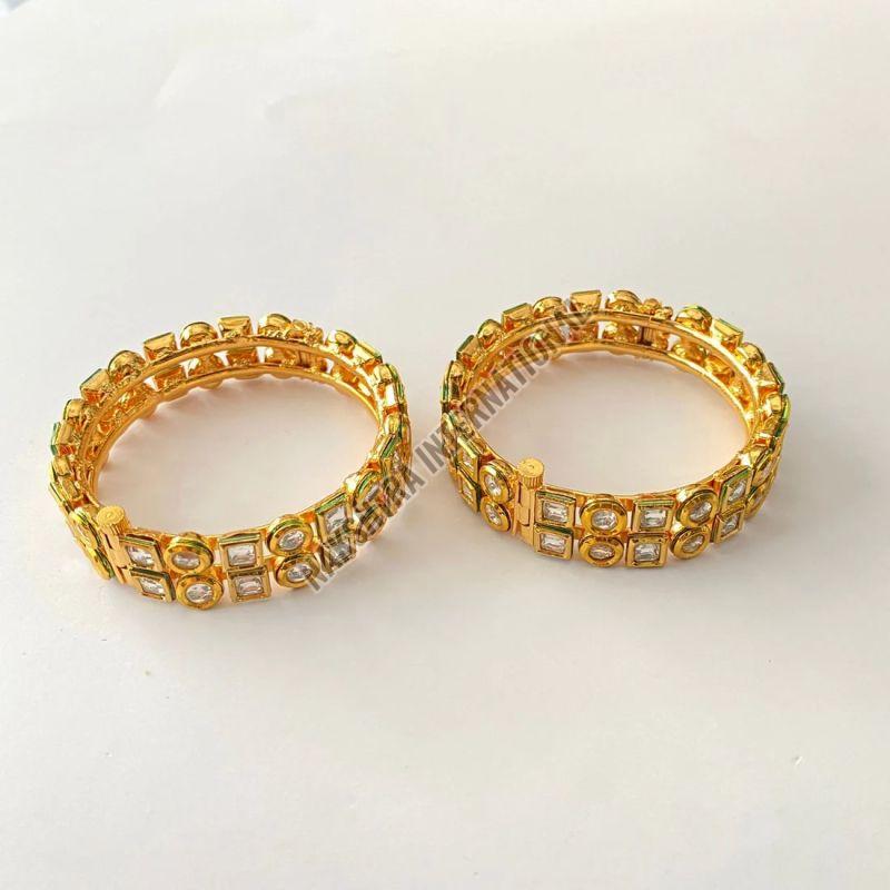 Polished Metal Kundan Bangles, Shape : Round