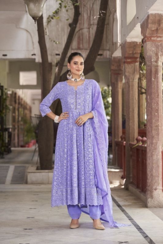 Georgette Schiffli Gown Pant Dupatta Set
