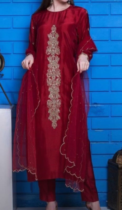 Organza Red Designer Salwar Suit