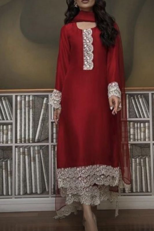 Rayon Red Fancy Designer Suit