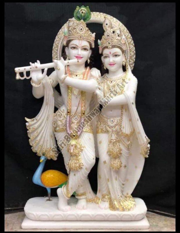 Radha Krishna White Marble Statue